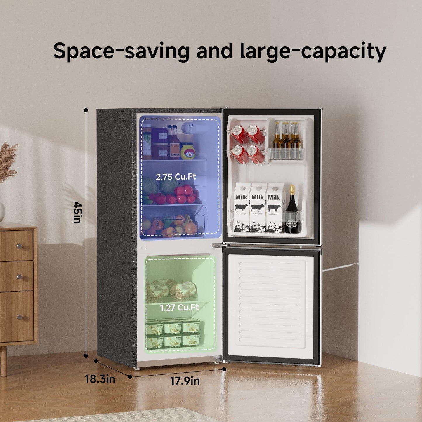 4.0 Cu.Ft Small Refrigerator with Freezer Silver