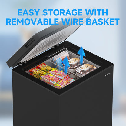 Chest Freezer,3.5 Cu.Ft Freezer With Removable Basket Black