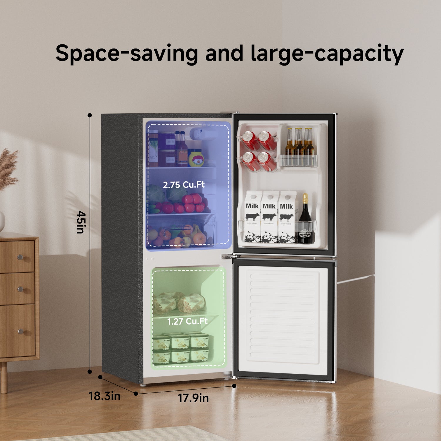 BANGSON Small Refrigerator with Freezer, 4.0 Cu.Ft
