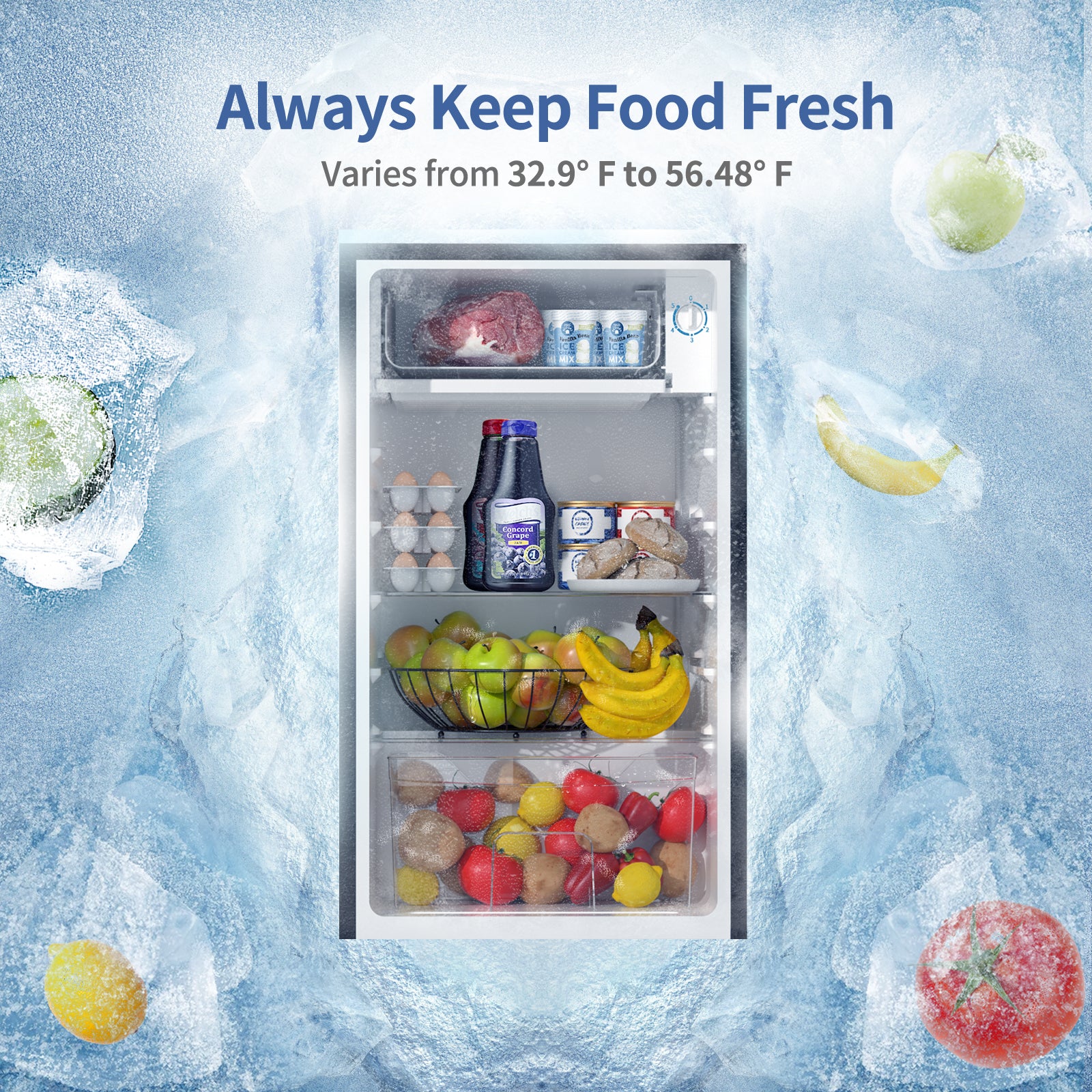 わちファミリーページ①③ 3.2 Cu.Ft Mini Fridge with Freezer Silver – BANGSON